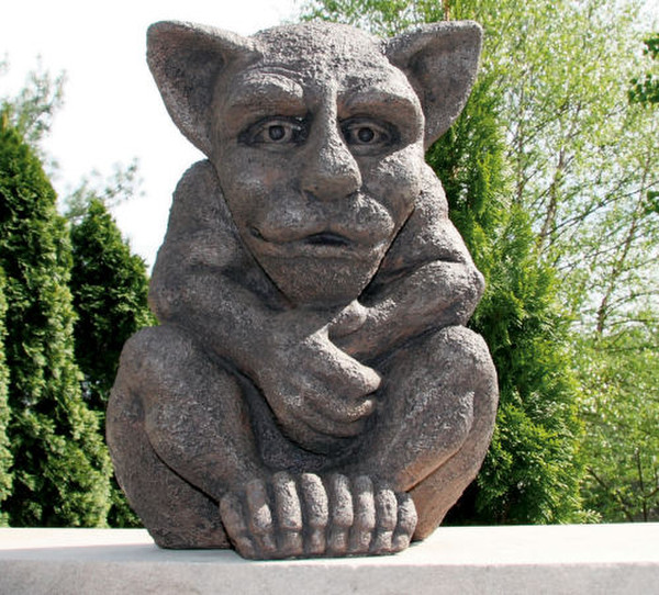 Mischievous Sitting Gargoyle Garden Sculpture Cement Stone Decor